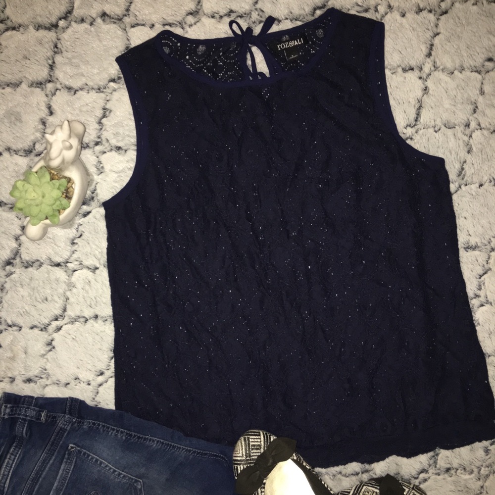 Navy Blue Lace Sleeveless Top